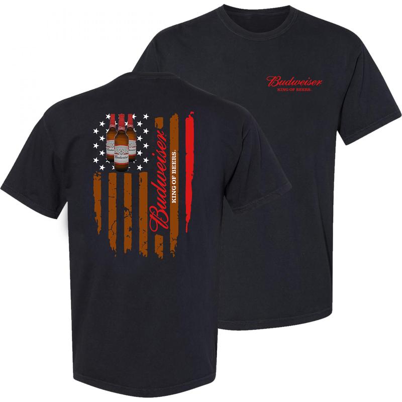 Budweiser King Of Beer Flag Usa T-shirt - 2 Side - Modern Fit - Men's And Women's Choices - Choose Your Fashion - Wide Size Selection - Variety In Col