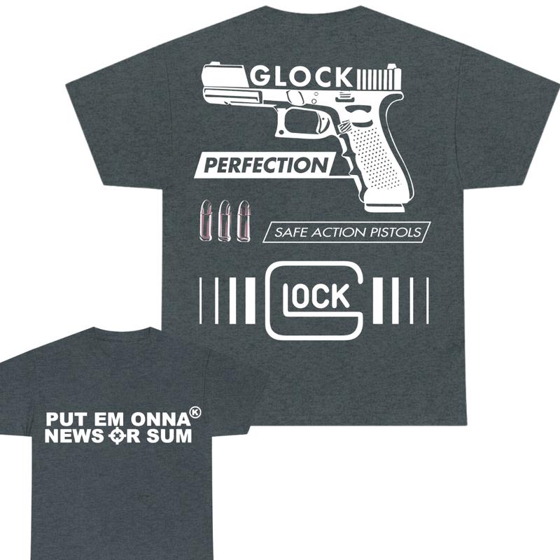 Put Em Onna News Or Sum Double Sided Print T-Shirt - Glock shirt - Design color Black and White , Full Color , Cotton Menswear - Classic Width and Col