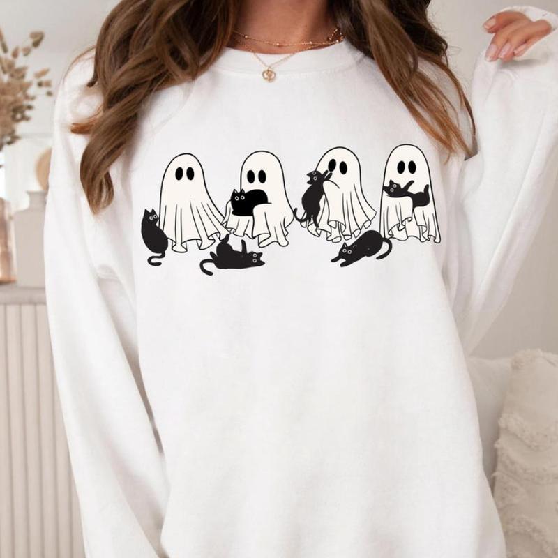 ÃÂ¡ute Ghost Black Cat Shirt - Sweatshirt - Hoodie, Ghost Black Cat Shirt, Black Cat Halloween Shirt, Cat Lovers Shirt, Cat Halloween Shirt, Halloween C
