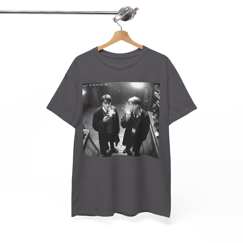 Harry and Ron Smoking T-Shirt, Potter Shirt, Wizarding Fan Shirt, Potterhead Christmas Birthday Gift Potter Book Funny 90s Vintage Meme Shirt Crewneck Shortsleeve