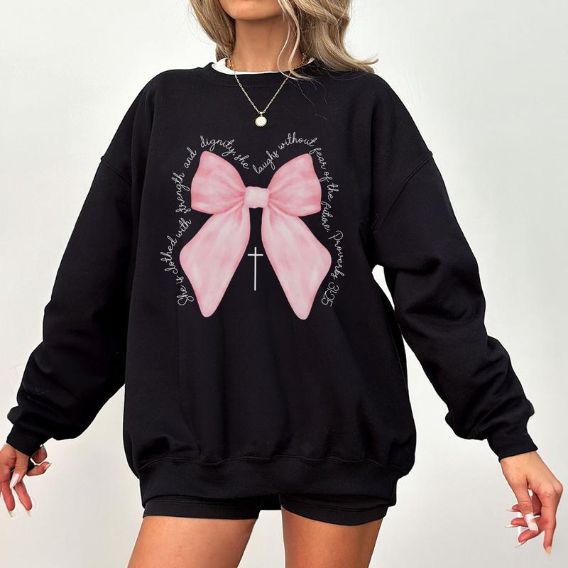 Coquette Christian Shirt, Proverbs She is Clothed with Strength Coquette Bow T-Shirt, Christian Sweatshirt, Christian Shirts For Women, Coquette Bible Verse Shirt, Comfort Women Top