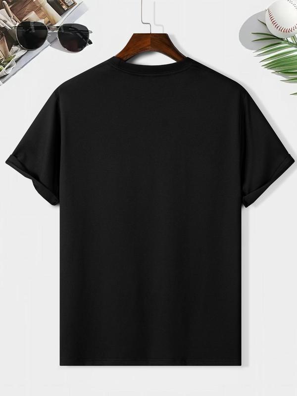Men's Cartoon Cat & Letter Print Round Neck Tee, Men's Summer Clothes, Regular Fit Casual Short Sleeve Graphic T-Shirt for Summer, Men's Top for Daily Wear