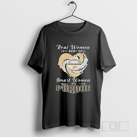 Real Women Love Basketball Smart Women Love The Purdue Boilermakers X Heart Diamonds T-Shirt