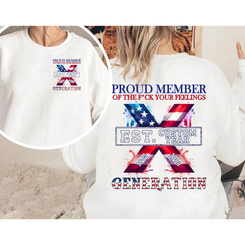 Est.Custom Year Proud Member Gen X 2 Side T-shirt, 1965-1980 Hose Water Gen X Shirt, Proud Member Flag Generation Shirt