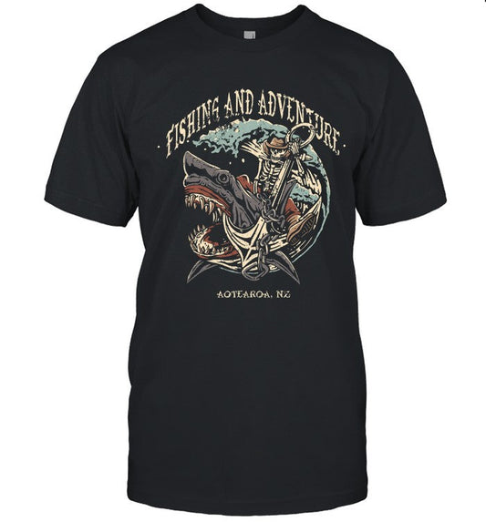 Limited Fishing And Adventure Skeleton Cowboy Shirt