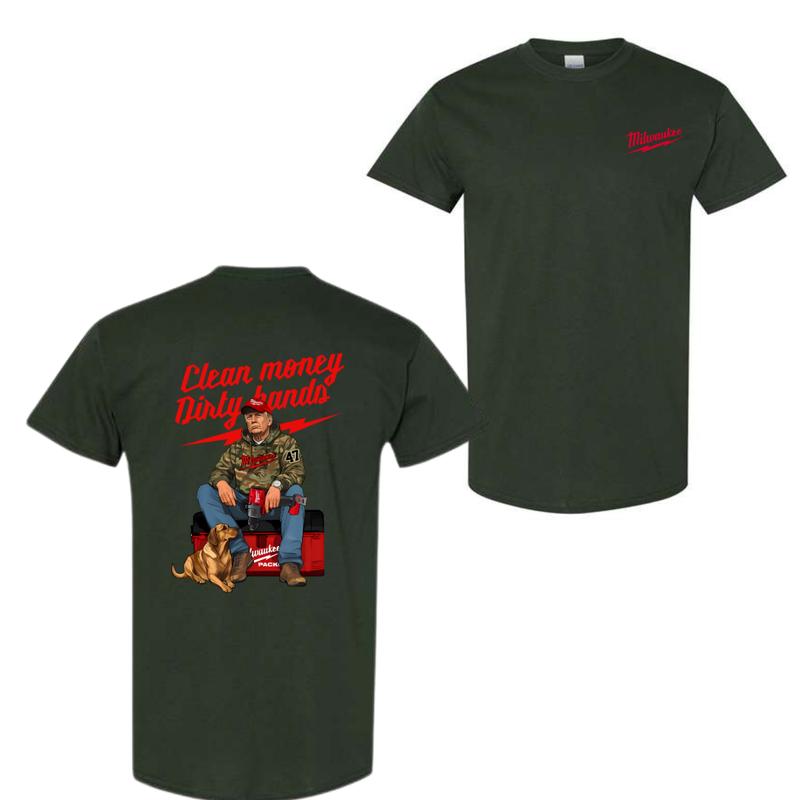 Milwaukee T-Shirt Ã¢â‚¬â€œ Clean Money Dirty Hands, Bold Graphic Design Featuring a Hardworking Professional and Loyal Dog