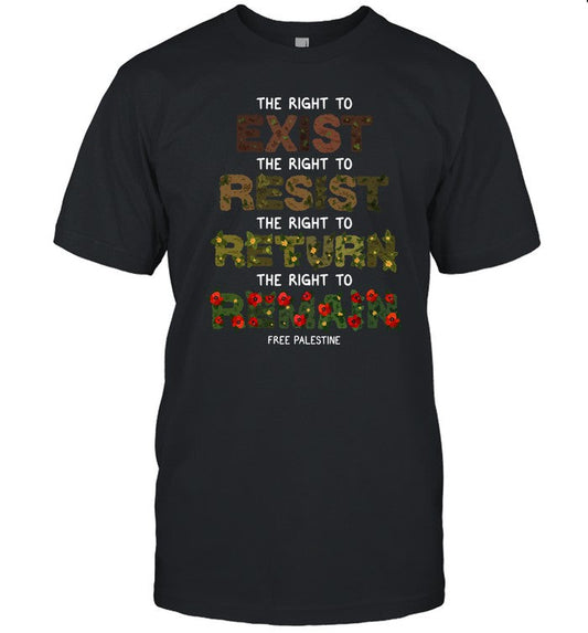 Rawpaw The Right To Exist Resist Return Remain Free Palestine Tee