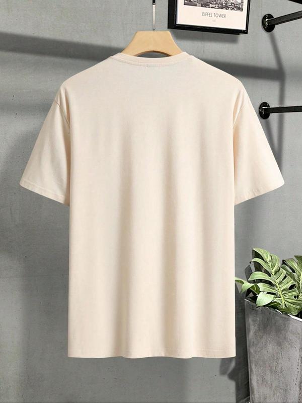 Men's Letter Print Drop Shoulder Tee, Summer Clothes, Regular Fit Casual Soft Comfy Streetwear Round Neck Short Sleeve T-Shirt for Summer, Graphic Tees,Â Men's Top for Daily Wear, Summer Outfits 2024