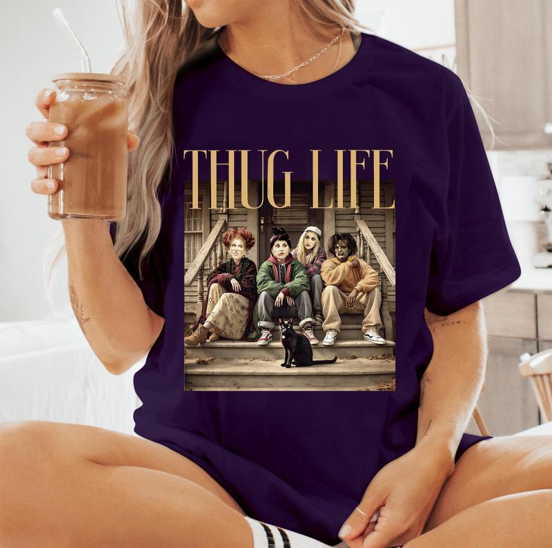 Thug Life Bad Witches Design T-Shirt, Retro Witches Movie T-Shirt, Retro Halloween Character T-Shirt  Cotton Unisex