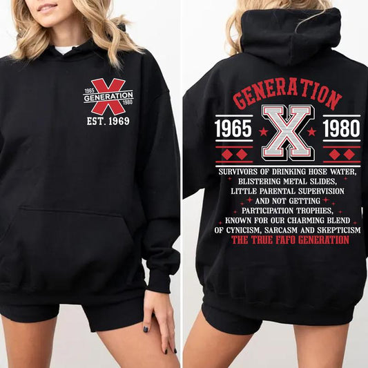 (HOODIE)Gen X customized new version Proud Members Of Gen X New Hoodie, Customize Gen X TShirt Raised On Hose Water And Neglect T-Shirt - Vintage Inspired Funny Saying Sarcasm Quotes Shirt - Fit, Casual