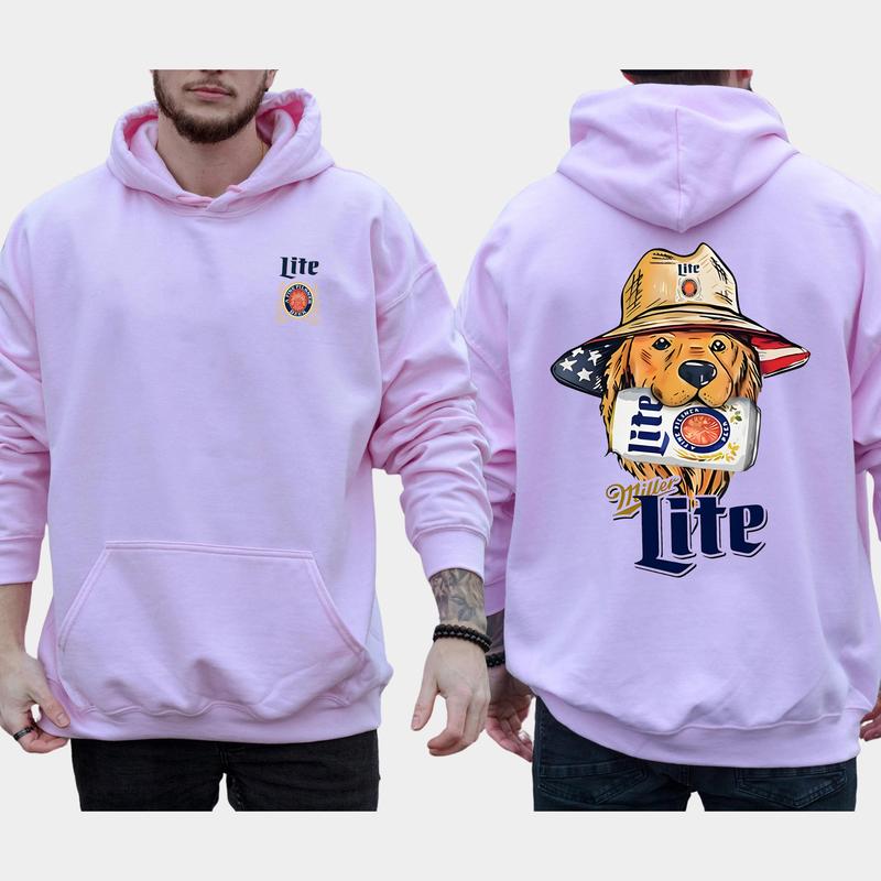 Vintage Miller Lite Golden Dog Hunting 2-Sided Hoodie, Men's Best Friend Dog Hoodies, Beer Drinking Sweaters, Unisex Drink Tops, Comfort Cotton Casual Menswear, Long Sleeve Pullover