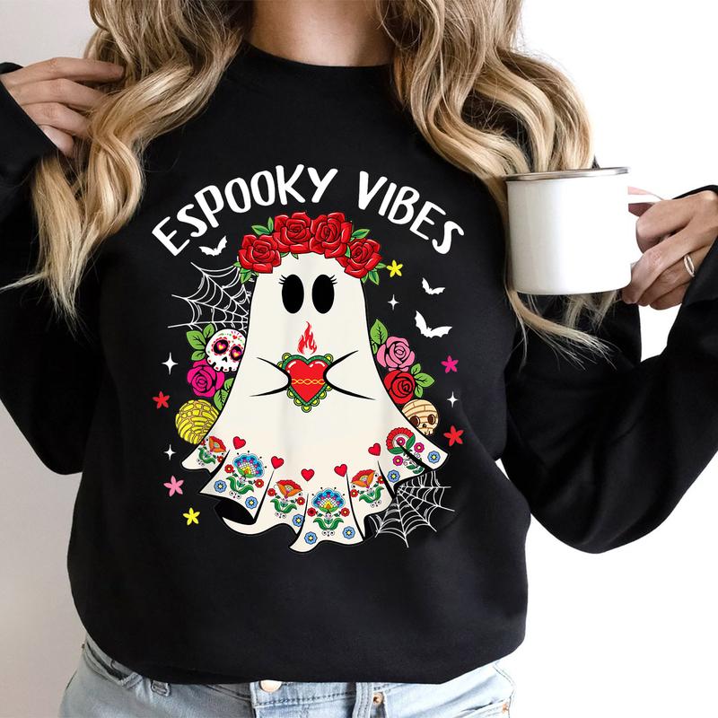 Espooky Vibes Concha Day Of The Dead Mexican Halloween Ghost T-Shirt