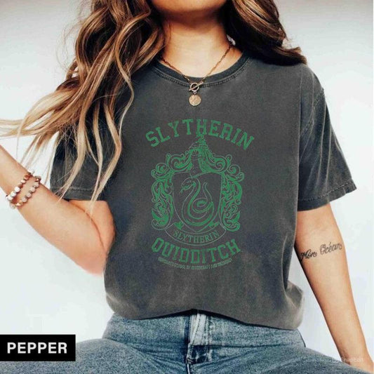 Vintage Harry Potter Men's Slytherin Quidditch Comfort Colors T-Shirt, Hogwarts Houses Tshirt, Comfort Colors, HP Wizard World Tee, Wizard School Shirt, Potterhead T-shirt Gift, Wizarding World Shirt, Wizard Lovers Gifts, Gift For Him, For Her