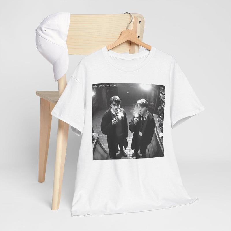 Harry and Ron Smoking T-Shirt, Potter Shirt, Wizarding Fan Shirt, Potterhead Christmas Birthday Gift Potter Book Funny 90s Vintage Meme Shirt Crewneck Shortsleeve