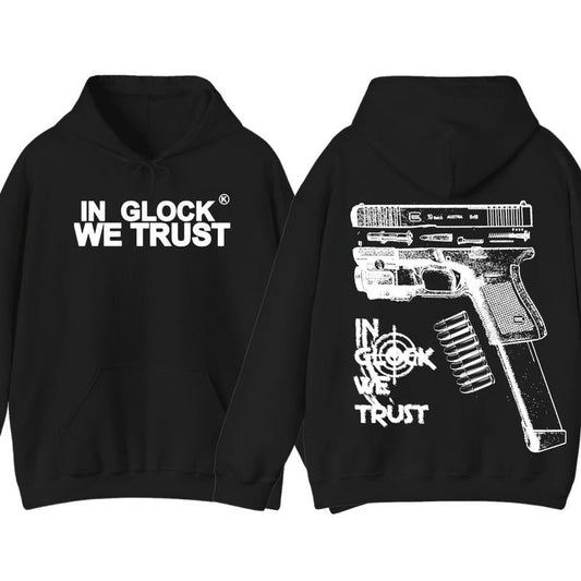 In Glock We Trust Double Sided Hoodie - Full Color - New Design Black & White- Classic Fit - Long Sleeve - Menswear - Unisex,For Her, For Him glock sh