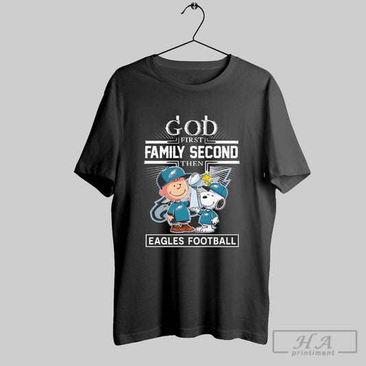 Snoopy And Charlie Browns God First Family Second Then Eagles Football Shirt