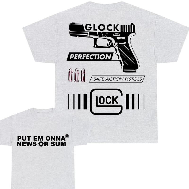 Put Em Onna News Or Sum Double Sided Print T-Shirt - Glock shirt - Design color Black and White , Full Color , Cotton Menswear - Classic Width and Col