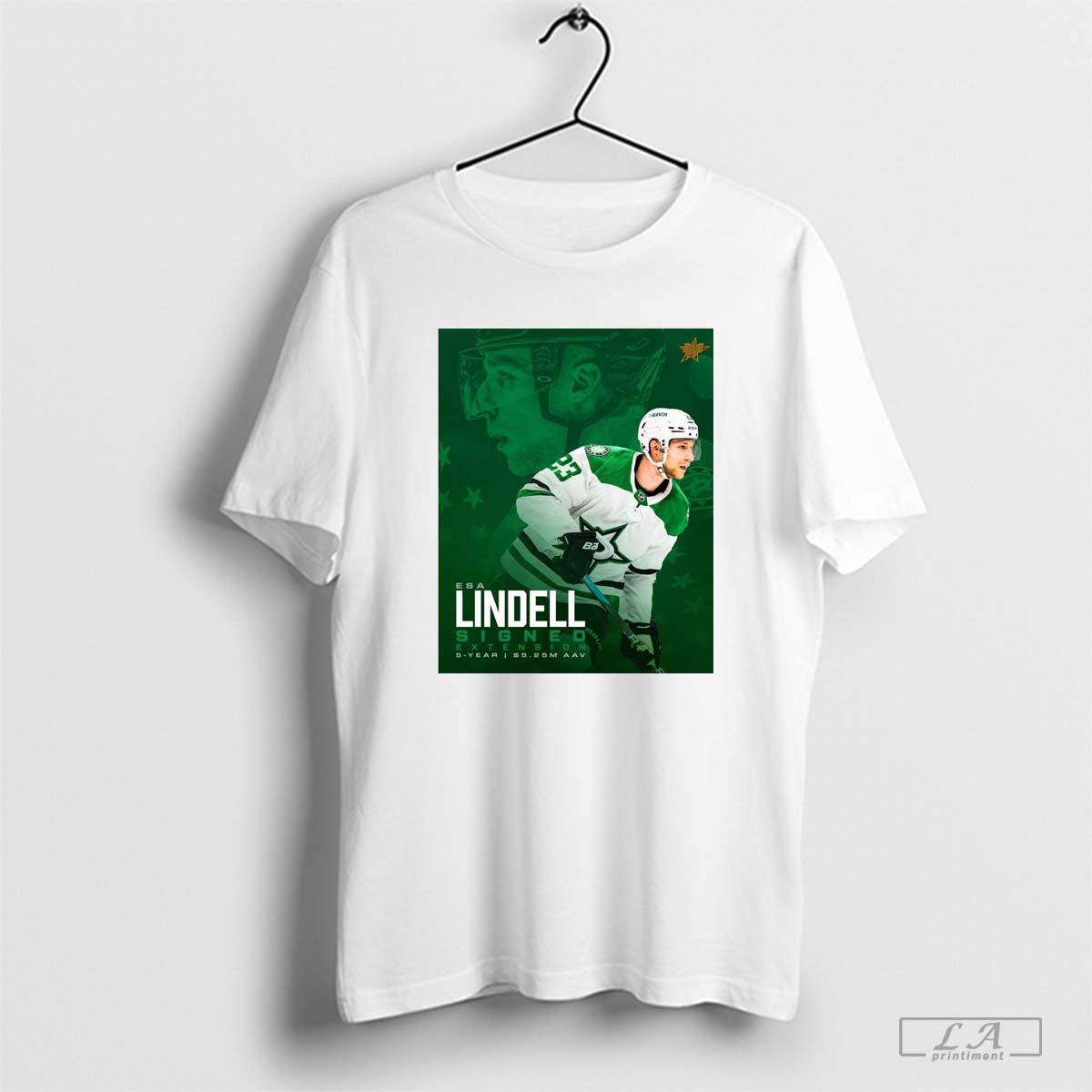 Poster Dallas Stars NHL Esa Lindell Signed Extension 5 Year T-shirt
