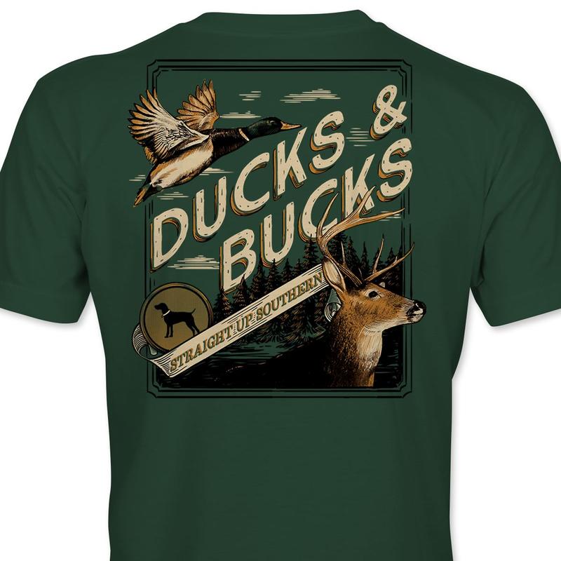 Ducks and Bucks - Mallard Duck and Whitetail Buck Hunting T-Shirt - Green Classic Cotton