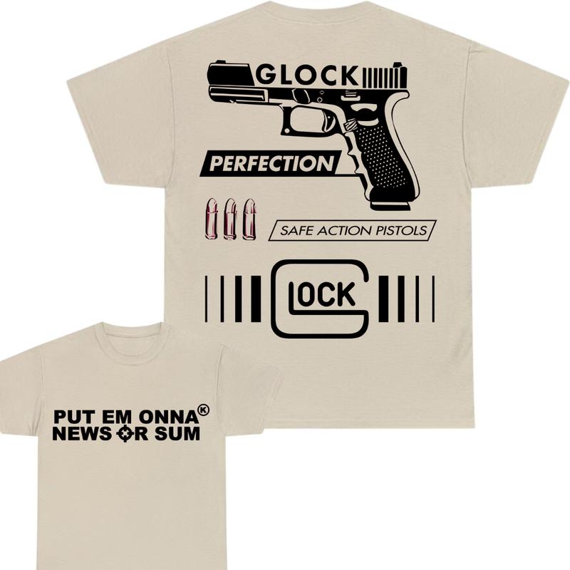 Put Em Onna News Or Sum Double Sided Print T-Shirt - Glock shirt - Design color Black and White , Full Color , Cotton Menswear - Classic Width and Col