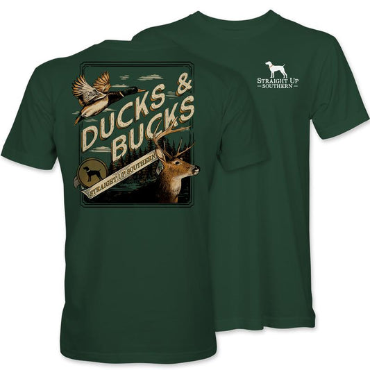 Ducks and Bucks - Mallard Duck and Whitetail Buck Hunting T-Shirt - Green Classic Cotton