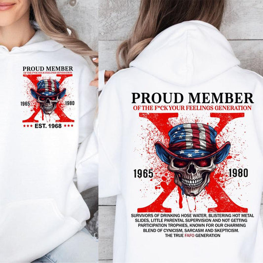 (HOODIE) Gen X customized Skull proud member Hoodie, Customize Gen X TShirt Raised On Hose Water And Neglect T-Shirt - Vintage Inspired Funny Saying Sarcasm Quotes Shirt - Fit, Casual