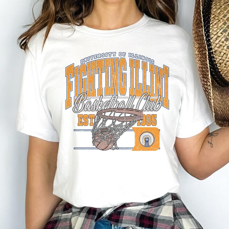 Vintage Illinois Fighting Illini NCAA Division I Men's Basketball Shirt, University of Illinois NCAA College Basketball Shirt, Crewneck, Cotton, Shirt