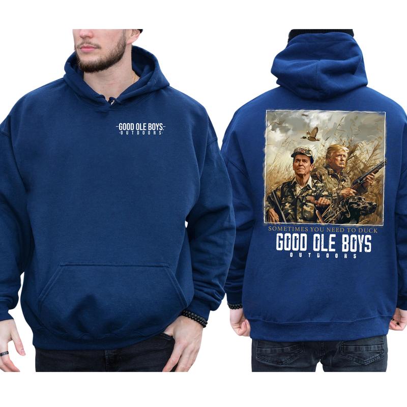 Hunter Trummp Reagan Good Ole Boys 2-Sided Hoodie, Funny Men's Outdoors Hunting Hoodies, Vintage Hunt Sweaters, Unisex Hunter Tops, Comfort Cotton Casual Menswear, Long Sleeve Pullover