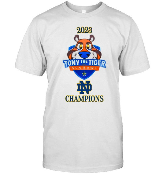 Notre Dame Fighting Irish 2023 Tony the Tiger Sun Bowl Champions Shirt