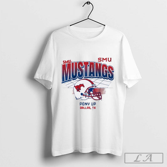 SMU Football Helmet Grid Mustangs Pony Up Dallas, Tx T-shirt