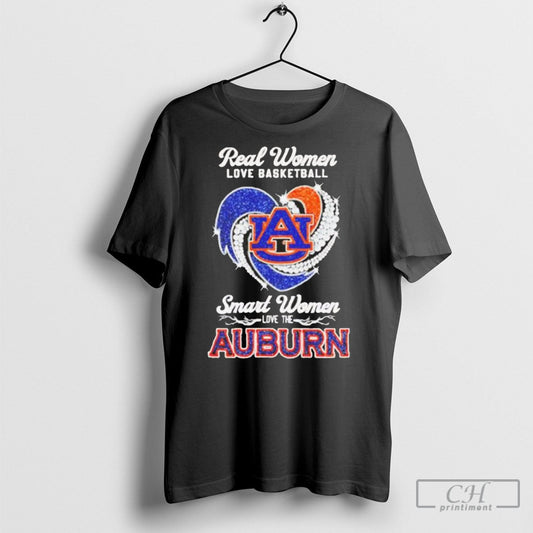 Real Women Love Basketball Smart Women Love The Auburn Diamond Heart Shirt