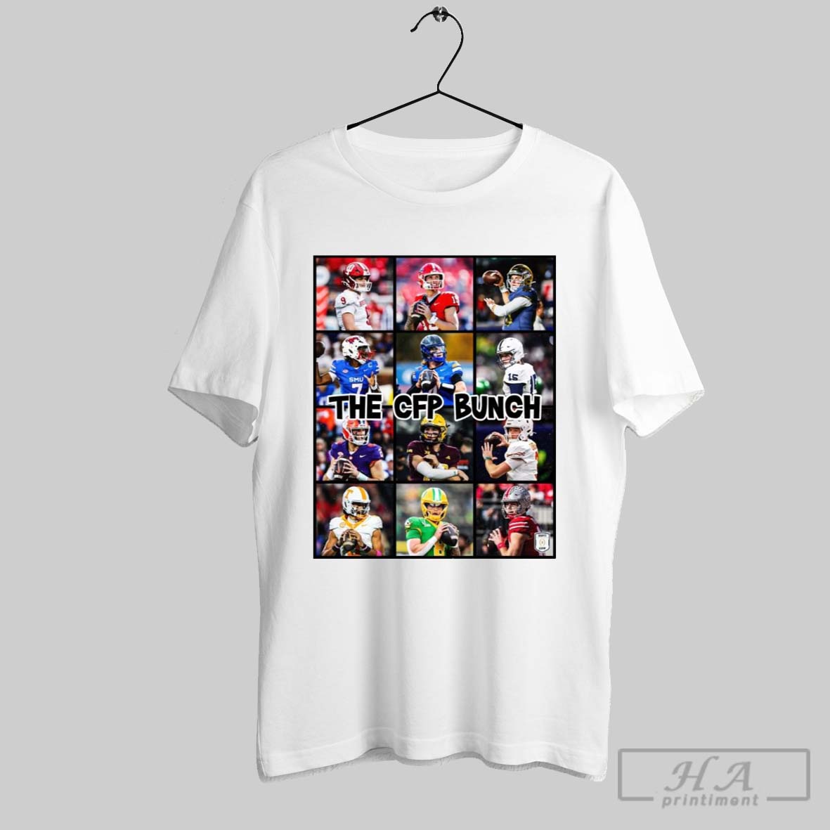 Poster The Cfp Bunch The Qbs Of The Cfp Indiana Notre Dame Smu Penn State Clemson Texas Tennessee Ohio State T Shirt