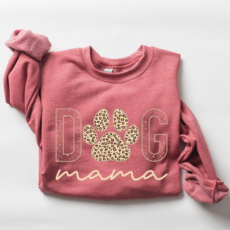 Dog Mama, Leopard Print Sweatshirt, Mother's Day Gift Casual Comfort Womenswear ComfortableÃ‚Â Graphic