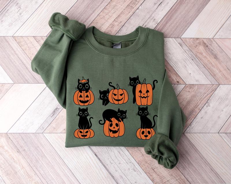 Black Cat Pumpkin Sweatshirt, Fall Sweatshirt, Halloween Sweatshirt, Black Cat Halloween Hoodie, Vintage Halloween Sweatshirt and Hoodie, Halloween Gift Idea for Cat Lovers