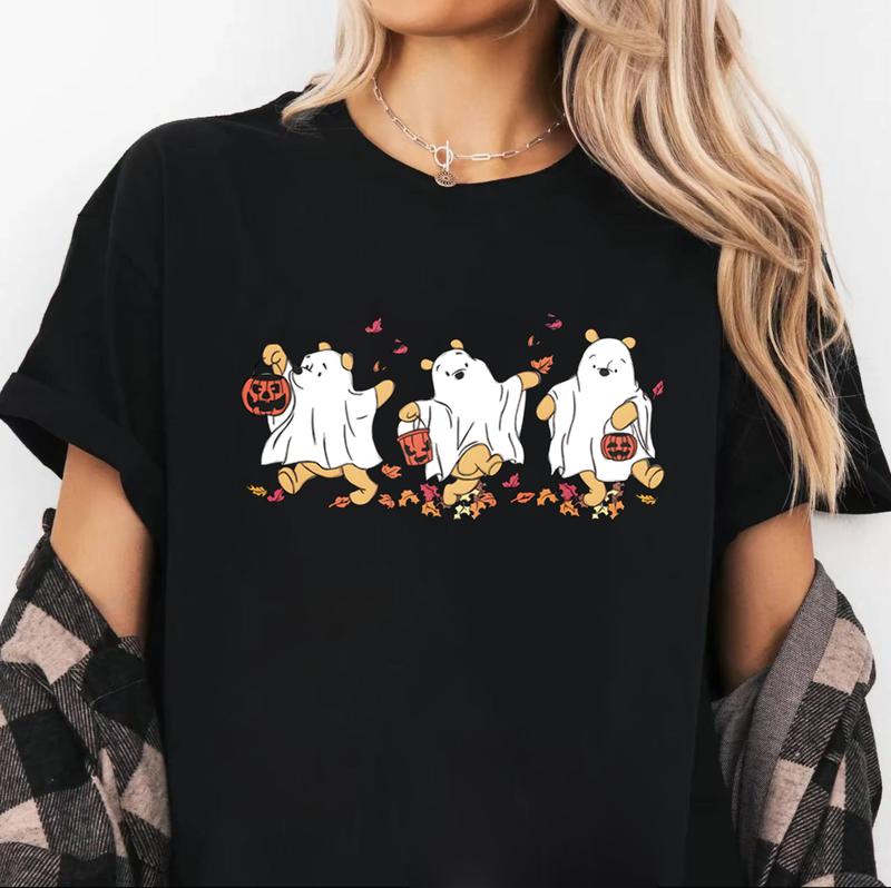 Halloween Winnie The P00h Ghost Shirt, Sp00ky Season Shirt, Halloween Women's Shirt, Cute Fall Autumn Leaf TShirt Unisex