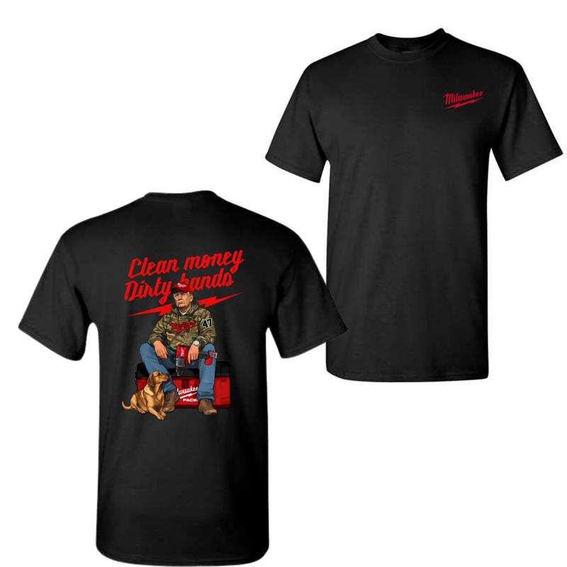 Milwaukee T-Shirt Ã¢â‚¬â€œ Clean Money Dirty Hands, Bold Graphic Design Featuring a Hardworking Professional and Loyal Dog