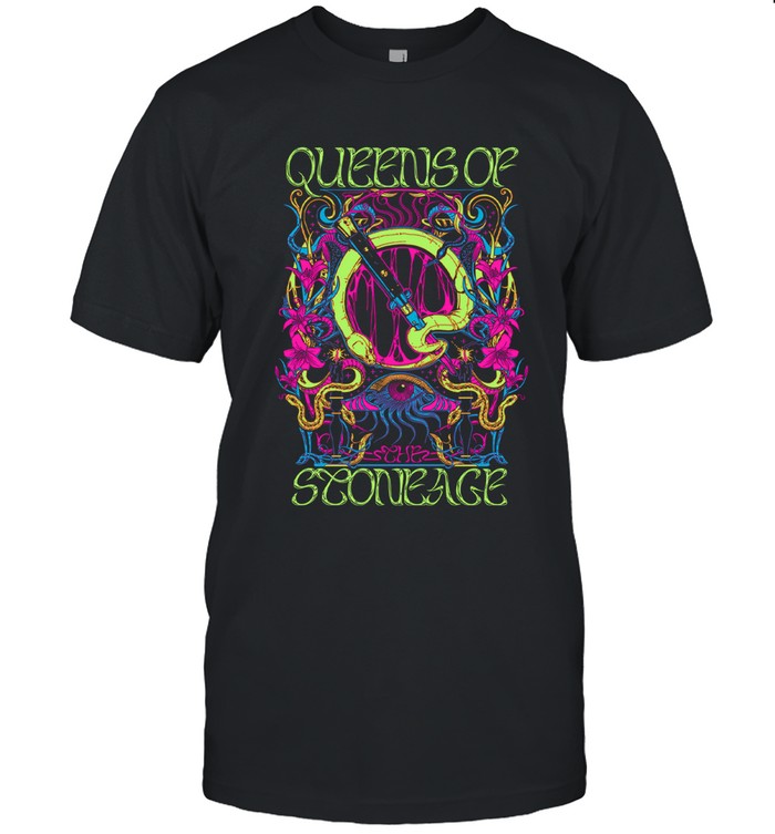 Queens Of the Stone Age Glow Psychedelic Emblem T-Shirt New 2023