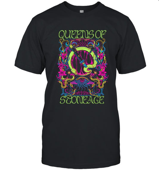 Queens Of the Stone Age Glow Psychedelic Emblem T-Shirt New 2023