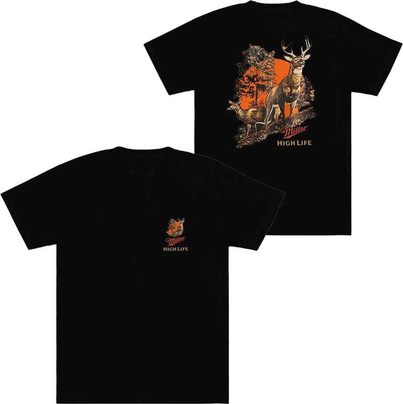 Miller High Life Deer T-shirt - 2 Side - Colorful Varieties - Vibrant Patterns - Shared Wardrobe Options - Sizes For All Bodies - Find Your Look