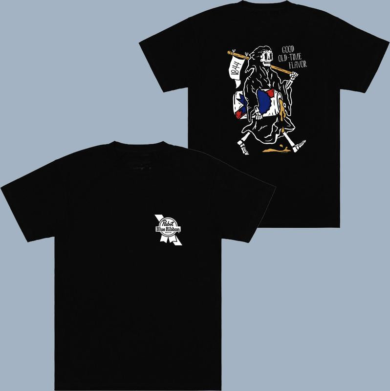 Pabst Blue Ribbon Beer Good Old Reaper T-shirt - 2 Side - Multiple Style Options - Color Spectrum Choice - Wear It Your Way - Gym To Street Wear - Eve