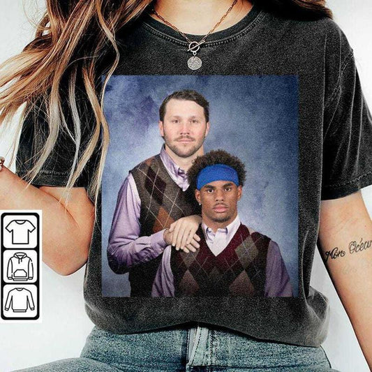 Buffalo Step Brothers Football Tee Ã¢â‚¬â€œ Featuring Josh Allen & Keon Coleman Y2K Fashion Basic Cotton T-shirt, Crewneck Graphic Design, Gift For Man Women