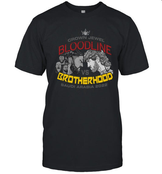 Crown Jewel Bloodline vs. Brotherhood Saudi Arabia 2022 Black T-Shirt_1