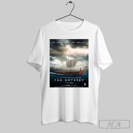 Poster The Odyssey A Film By Christopher Nolan Jul 17 2026 Matt Damon Anne Hathaway Tom Holland T Shirt