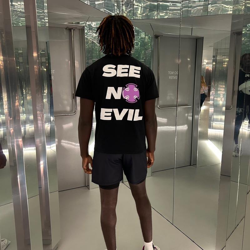 PURPOZ See-No-Evil T-Shirt - Double Sided, Cotton Crewneck Collar Crewneck Collar