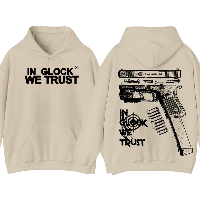 In Glock We Trust Double Sided Hoodie - Full Color - New Design Black & White- Classic Fit - Long Sleeve - Menswear - Unisex,For Her, For Him glock shirt