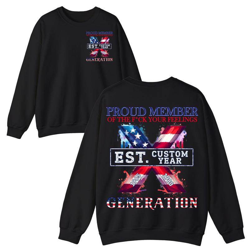Est.Custom Year Proud Member Gen X 2 Side T-shirt, 1965-1980 Hose Water Gen X Shirt, Proud Member Flag Generation Shirt