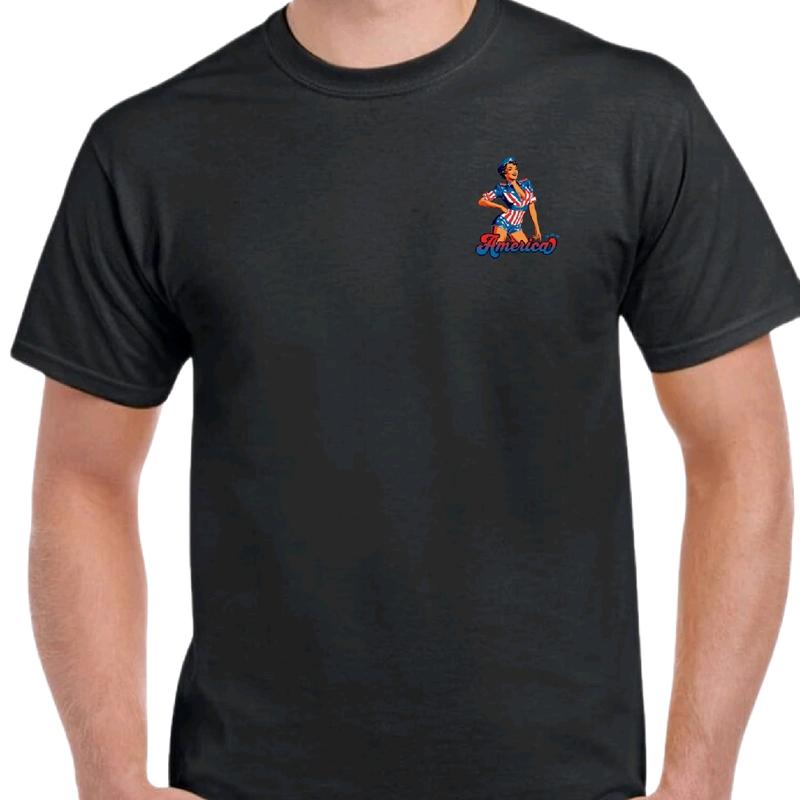God Bless America Pinup Girl Men's T-Shirt in Cotton - Menswear Tshirt Top Casual Crewneck