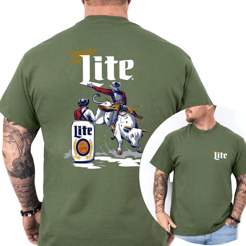 Mens Milller Litee Beer Rodeo T-shirt  Fashion For Every Tshirt, Gift For Men, Love, Athletic, Casual Menswear, Classic Cotton Top, Soft Fabric Shortsleeve Shirt