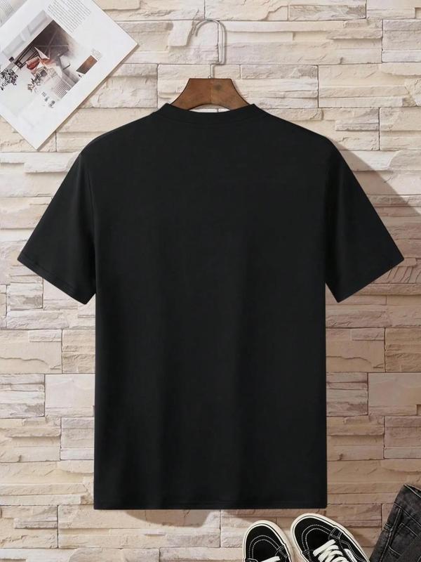 Summer Clothes, Men's Cartoon & Letter Print Round Neck Tee, Regular Fit Casual Soft Slogan Graphic Short Sleeve T-shirt for Summer,  T Shirts for Men, Graphic Tees, Men's Streetwear for Daily Wear
