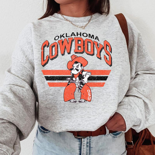47. Oklahoma State Cowboys Vintage NCAA Sweatshirt, University Team Apparel Gift, Classic Sportswear for Football Fans